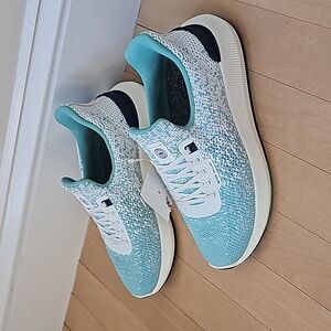 Peter Millar Aqua Blue & White Knit Sneakers